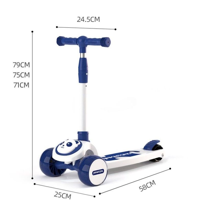 Scooter Infantil Premium Oso Panda Rueda Con Luces Azul-1
