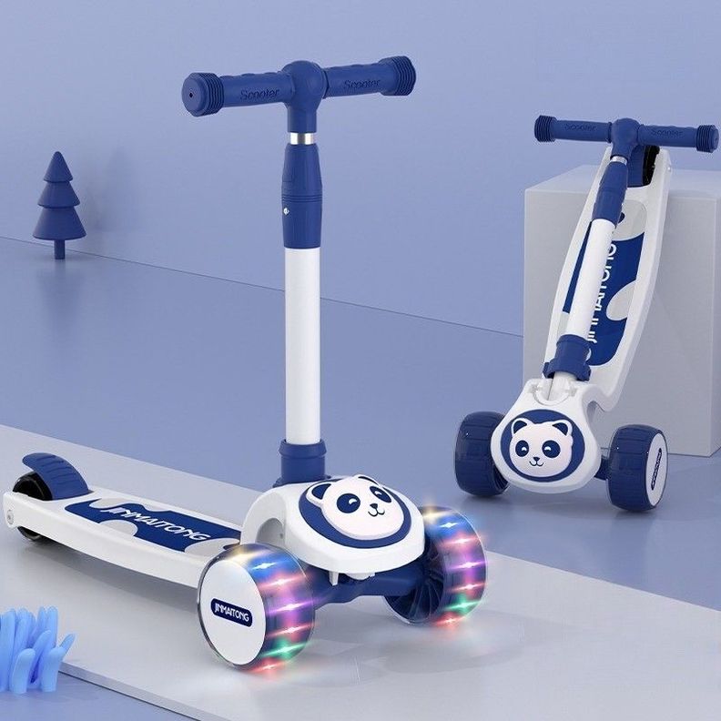Scooter Infantil Premium Oso Panda Rueda Con Luces Azul-4