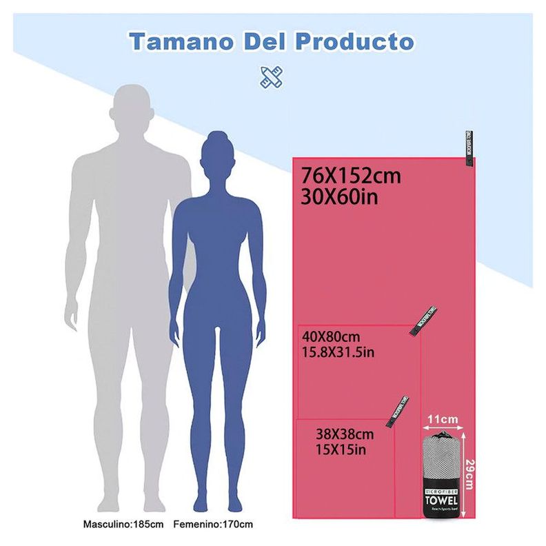 Toalla Microfibra de Deporte, Baño, Viaje, 3 Pcs Rosado-3