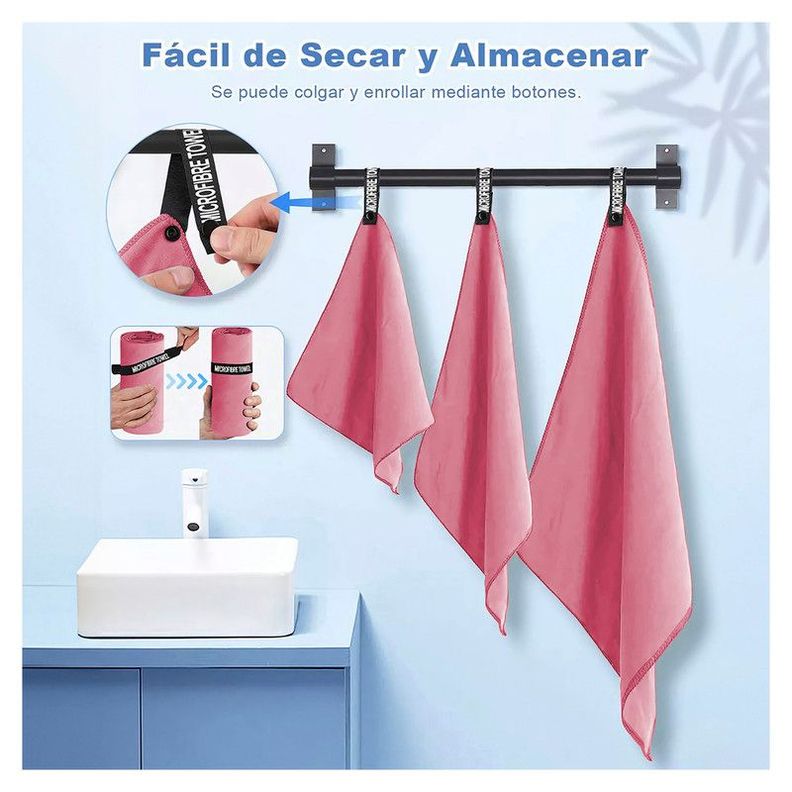 Toalla Microfibra de Deporte, Baño, Viaje, 3 Pcs Rosado-4