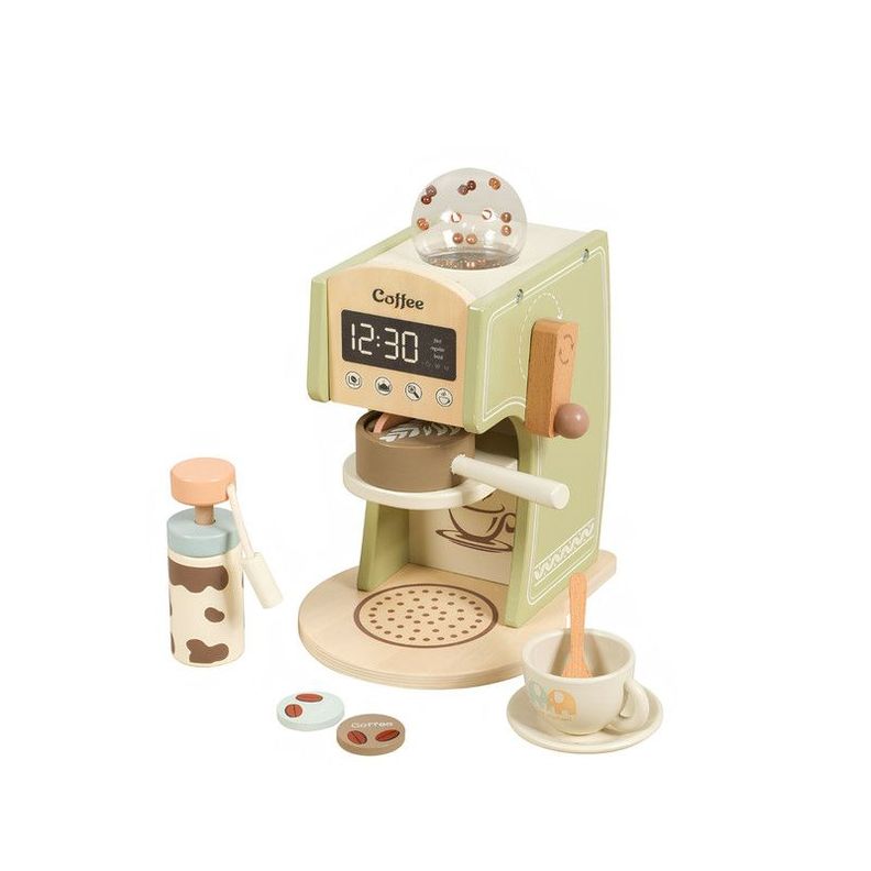 Juguete Cafetera Con Accesorios Para Ninos En Madera Verde Claro