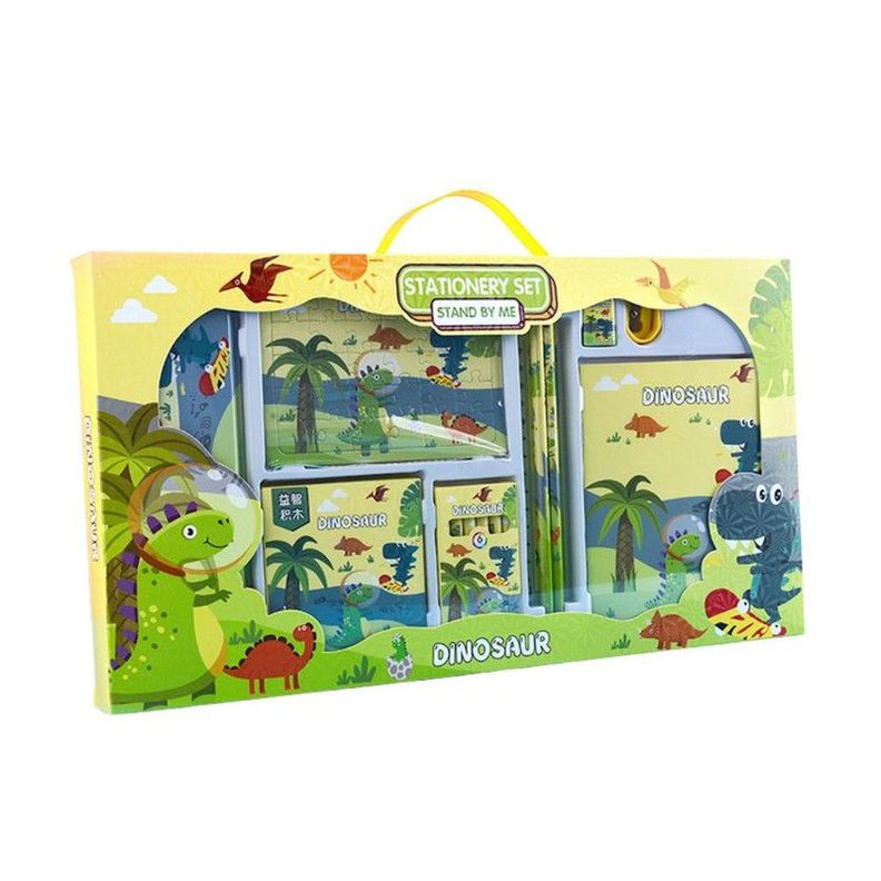 kit 15 Materiales Escolares, Estuche, Cuaderno.  Dino Verde