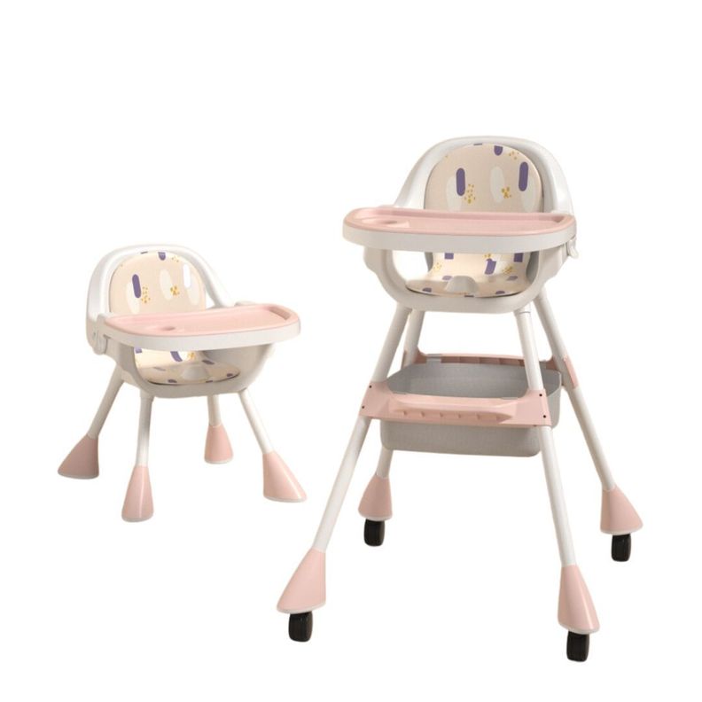 Silla de Comer con Cinturón y Ruedas, 2en1 Rosado-1