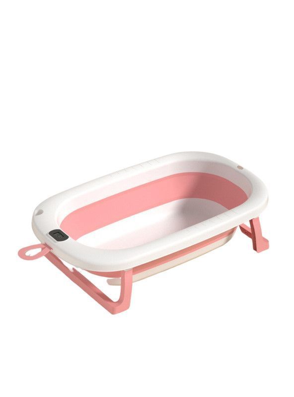Tina Bañera Plegable Bebé con Termómetro Rosado y Cojín Estrella-1