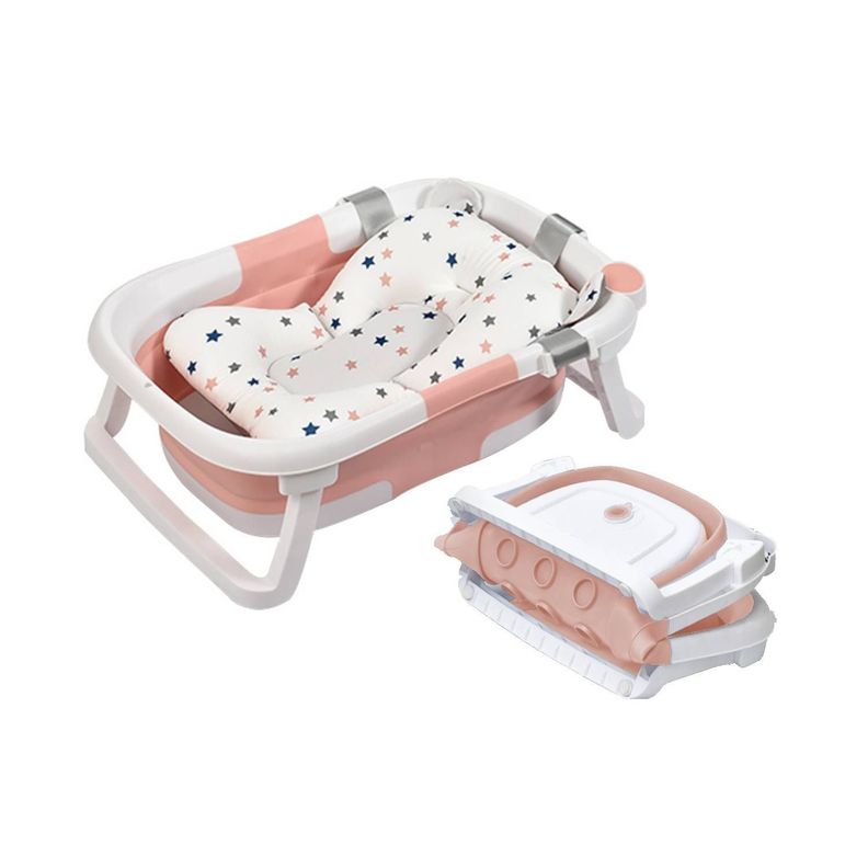Tina Bañera Plegable para Bebé con Cojín y Termómetro Rosa-0