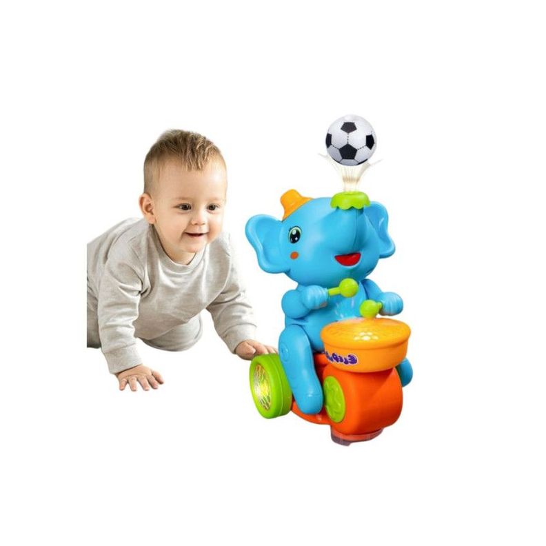 Juguete Elefante Con Tambor, Luz, Sonido y Equilibrio Pelota Celeste