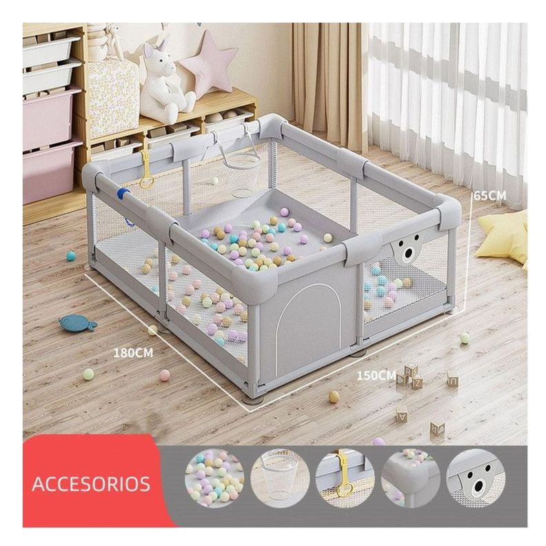 Corral Gimnasio de Juego Bebé con alfombra y Juegos, 150*180*65cm Gris-5