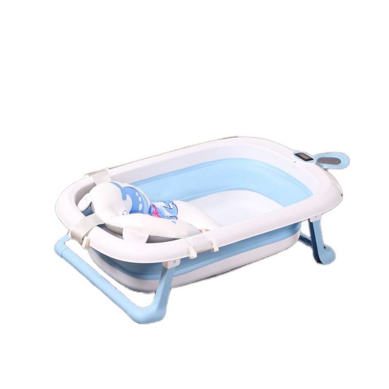 Tina Bañera Plegable Bebé con Termómetro hamaca Delfín Azul-3