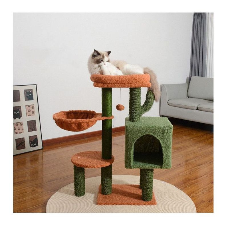 Rascador Gimnasio Para Gatos Con Juguetes Verde-1