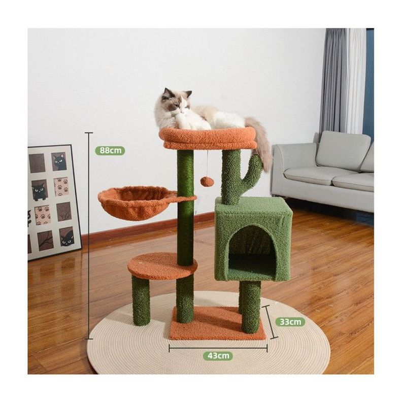 Rascador Gimnasio Para Gatos Con Juguetes Verde-3