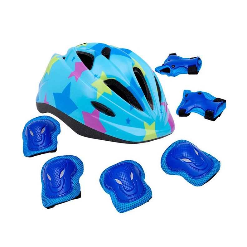 Casco y Kit Protección Bicicleta Patinaje Antigolpes Celeste-0