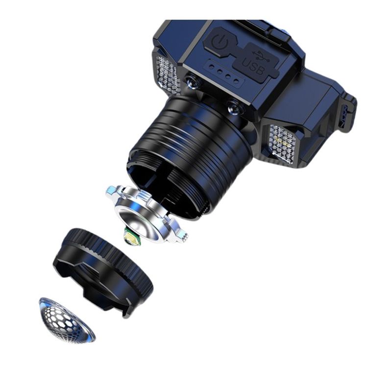 Linterna Frontal Luz Led Camping Cabeza Recargable USB-3