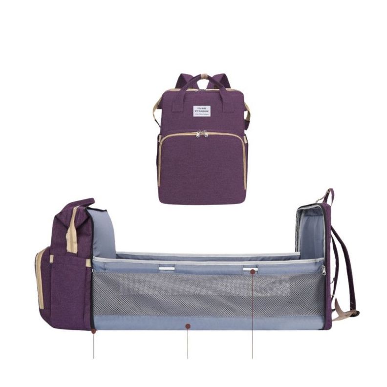 Mochila 3 en 1 - Bolso, Cuna y Mudador Portátil Rojo-2