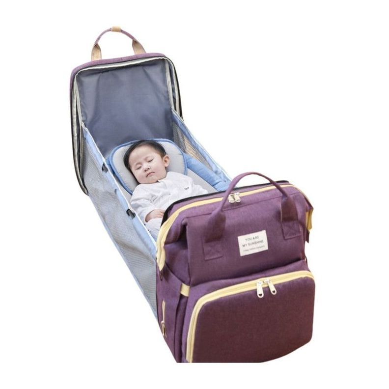 Mochila 3 en 1 - Bolso, Cuna y Mudador Portátil Rojo-3