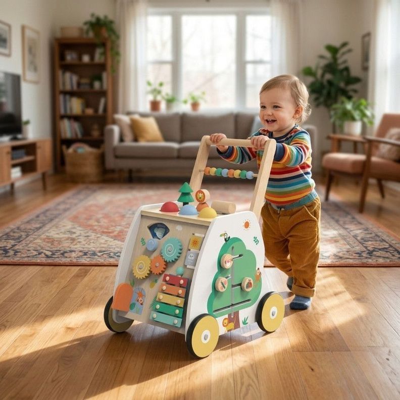 Caminador y Andador Infantil de Madera con Juegos Didácticos