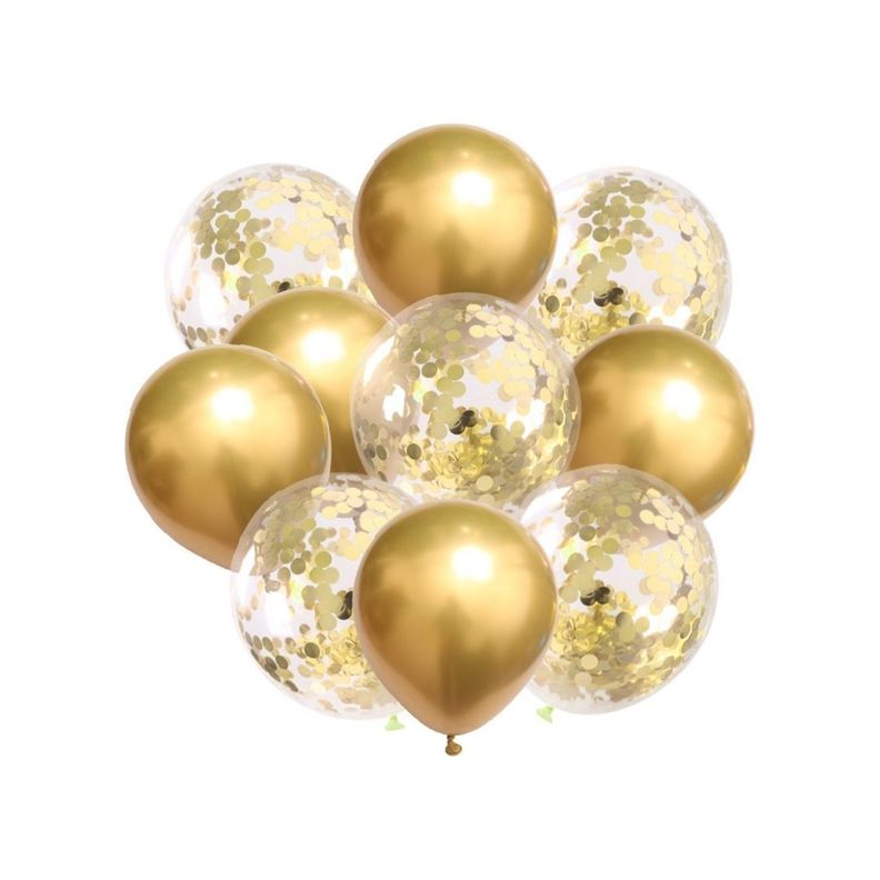 Set 12 Globos Premium para Fiestas Dorado más Inflador-0