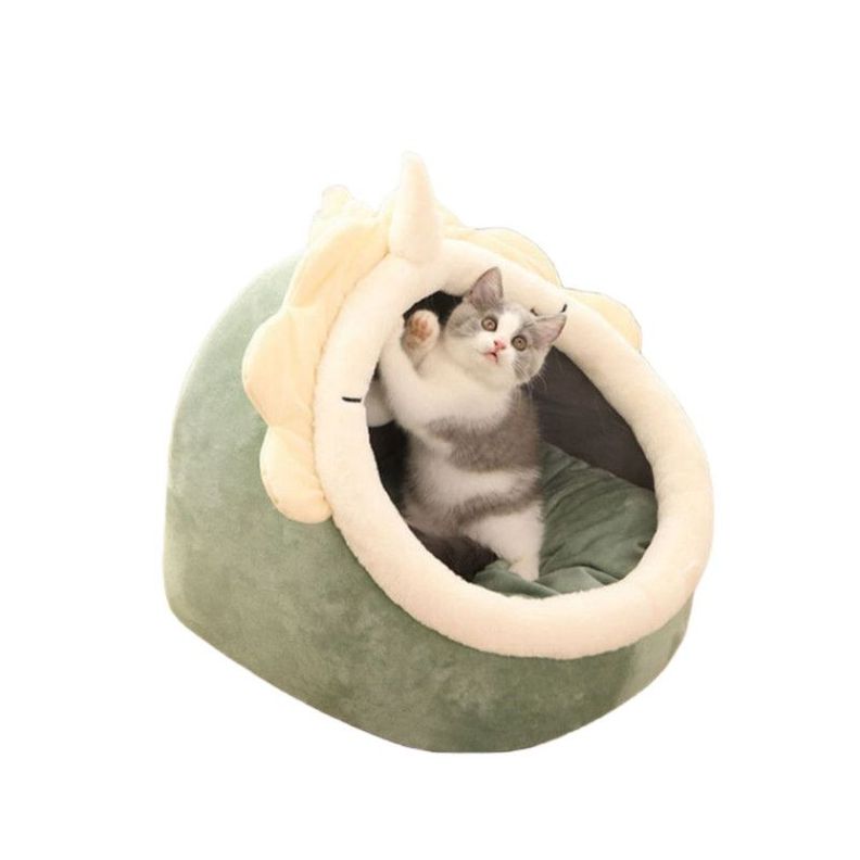 Casa Cama Suave para Gatos con Juguete Colgante Verde-0
