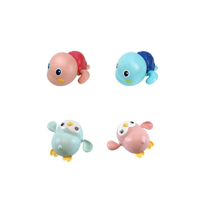 Set 4 juguetes Nadadores para Baño Bebé Pingüino y Tortuga-0
