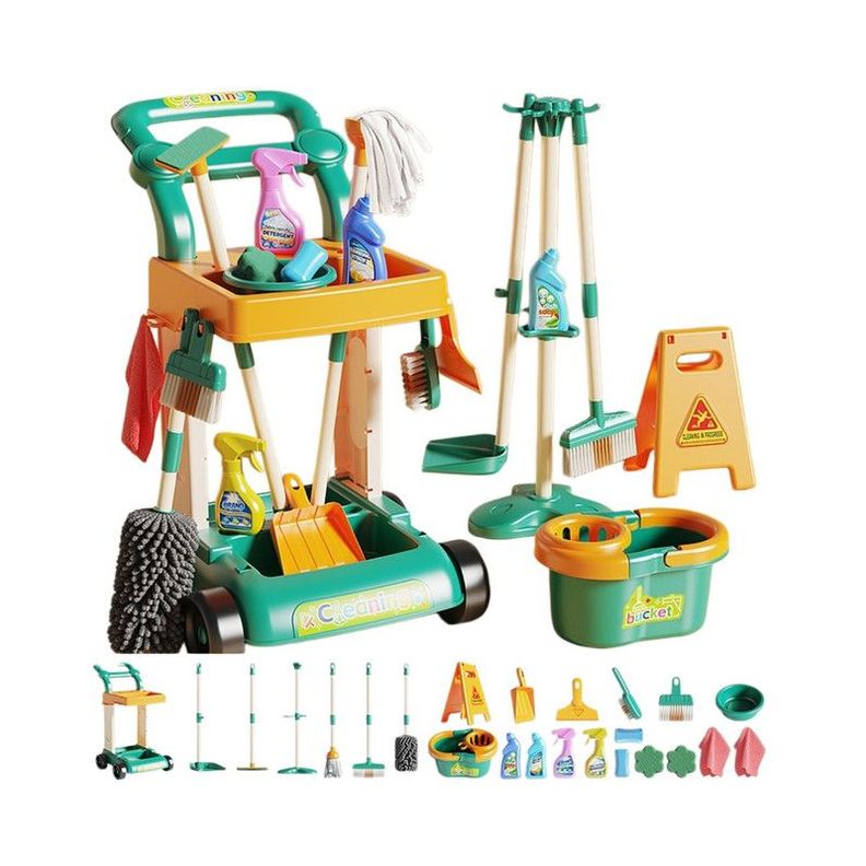 Set De Limpieza Infantil Con Carrito 32 Piezas Verde