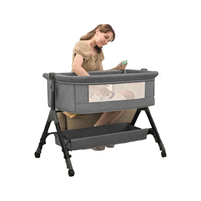 Cuna con Colchón Bebé 4 Modos con Bolso Embalaje, Gris-2