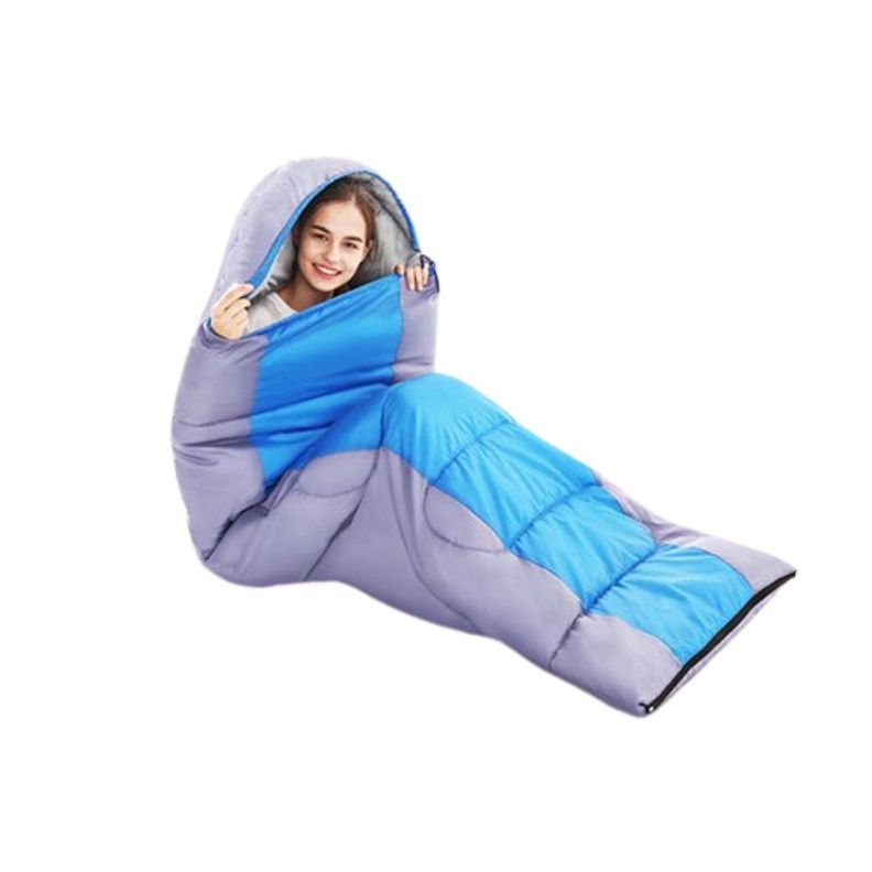 Saco de Dormir Camping 1800g con Gorro Playa Cabaña Algodón Azul-2