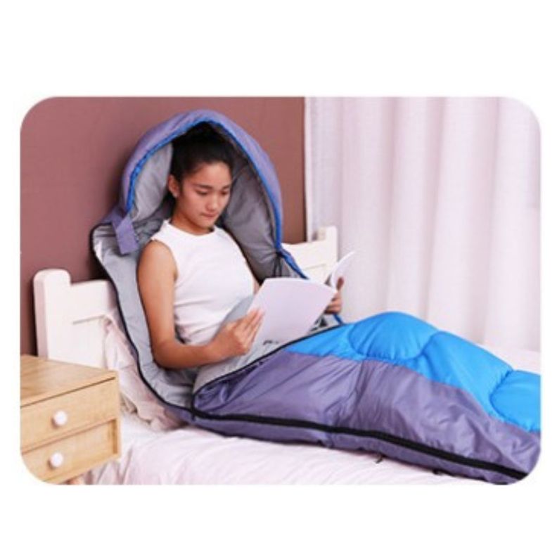 Saco de Dormir Camping 1800g con Gorro Playa Cabaña Algodón Azul-5