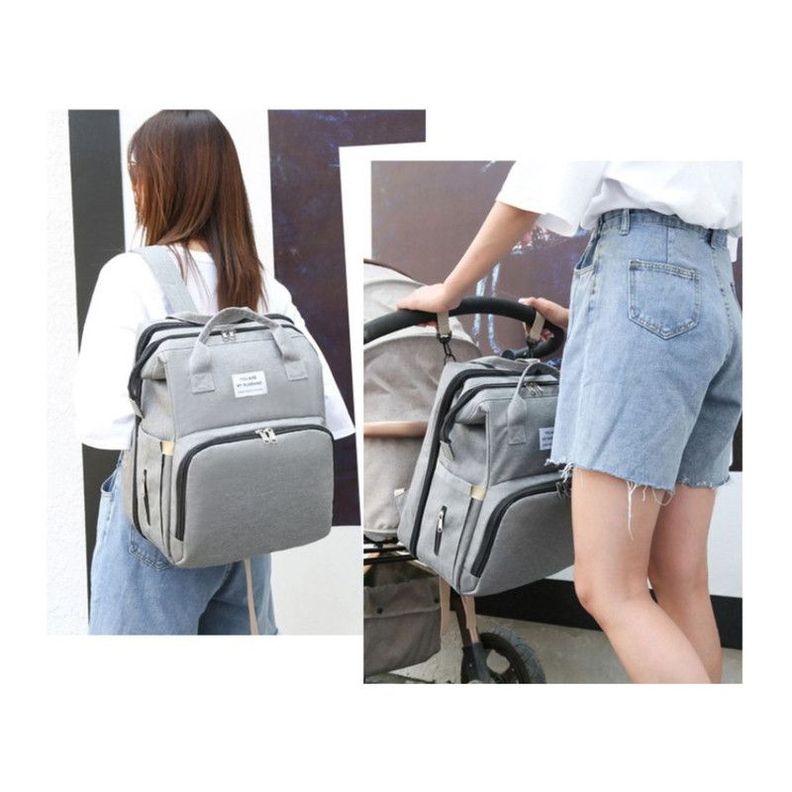 Mochila 3 en 1 - Bolso, Cuna y Mudador Portátil Gris-1