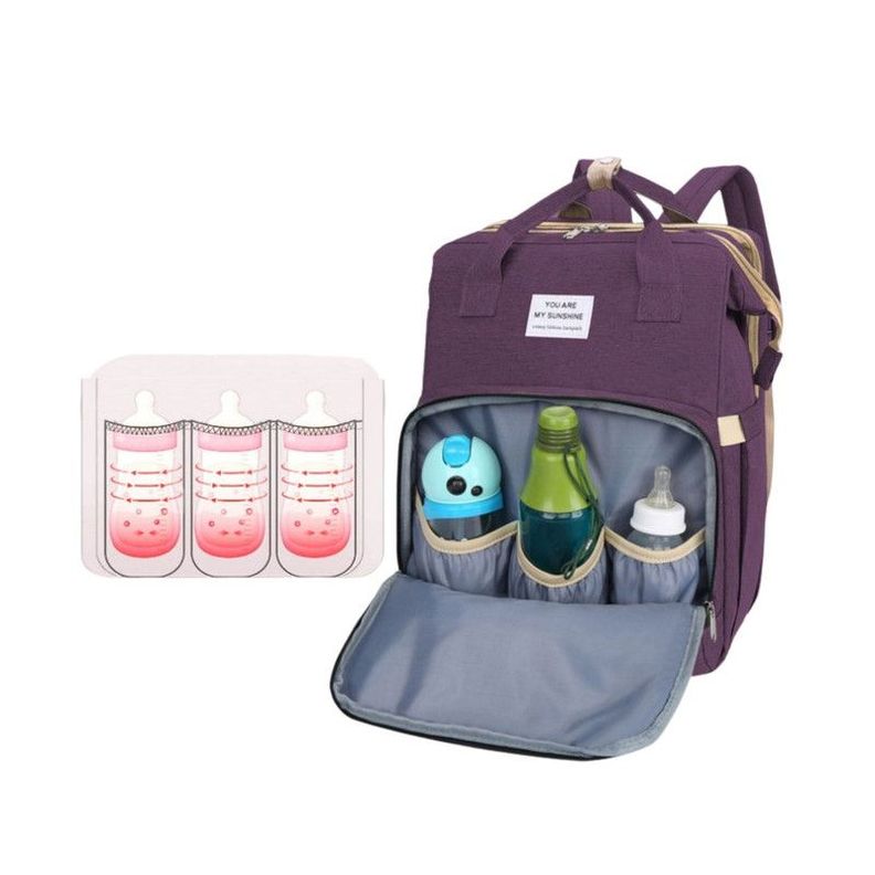 Mochila 3 en 1 - Bolso, Cuna y Mudador Portátil Gris-4