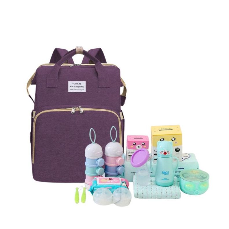 Mochila 3 en 1 - Bolso, Cuna y Mudador Portátil Gris-6