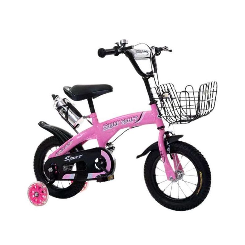 Bicicleta Infantil Aro 12 con Cesta, Ruedas y Botellon de Agua Rosado