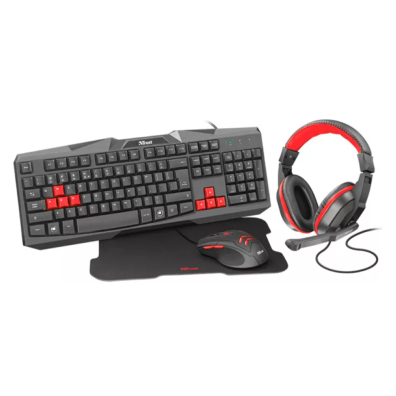 Kit Gamer Trust Ziva Teclado Mouse Audífono Mousepad-0