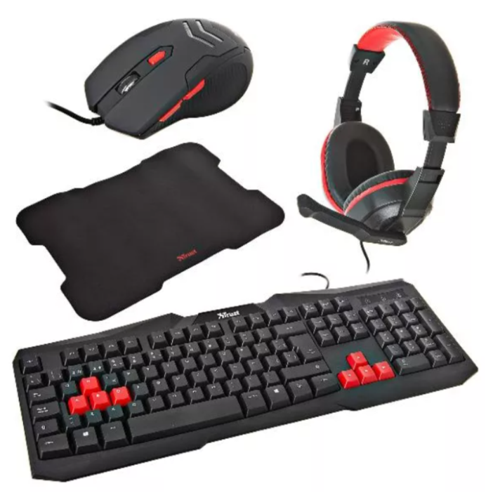 Kit Gamer Trust Ziva Teclado Mouse Audífono Mousepad-1