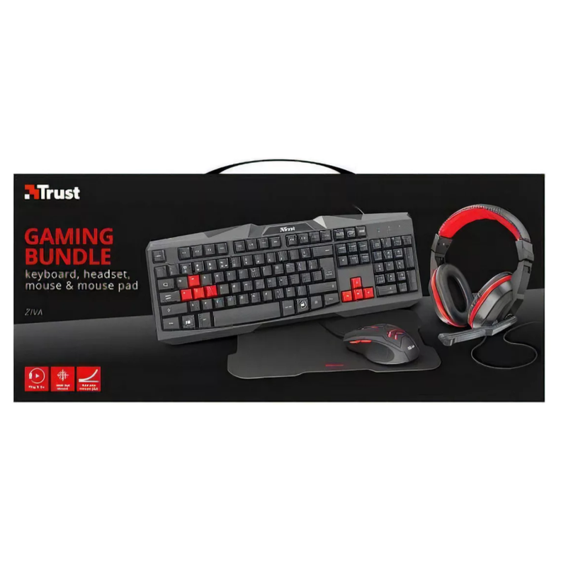 Kit Gamer Trust Ziva Teclado Mouse Audífono Mousepad-5