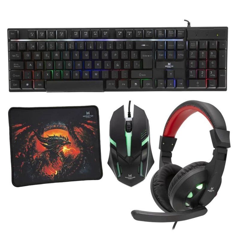 Kit Gamer Monster Games K4125 Teclado Mouse Audífono Mousepad-0