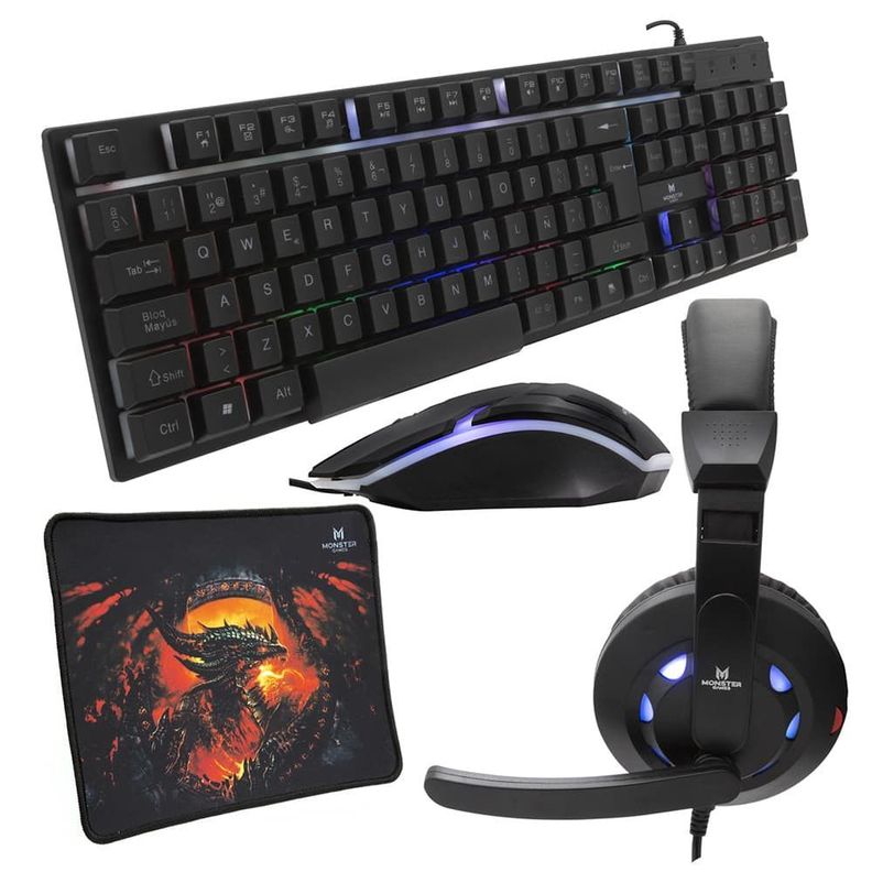 Kit Gamer Monster Games K4125 Teclado Mouse Audífono Mousepad-2