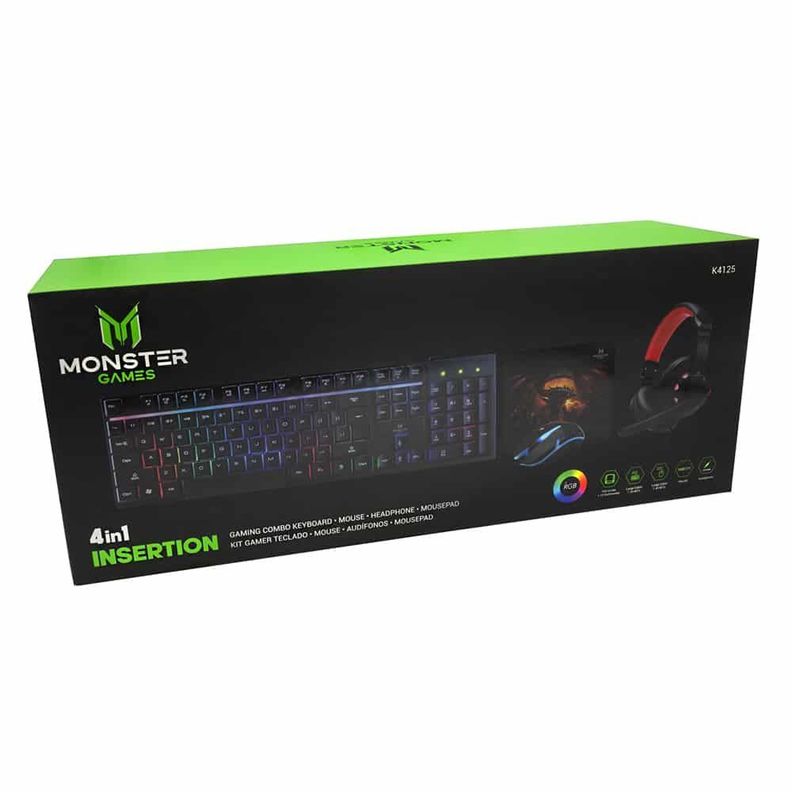 Kit Gamer Monster Games K4125 Teclado Mouse Audífono Mousepad-3