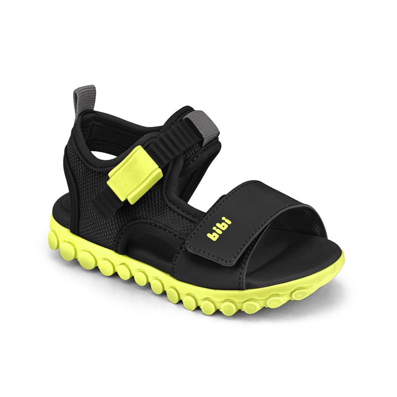 Sandalia Summer Roller Sport Negro y Amarillo Fluor Niño Bibi-1