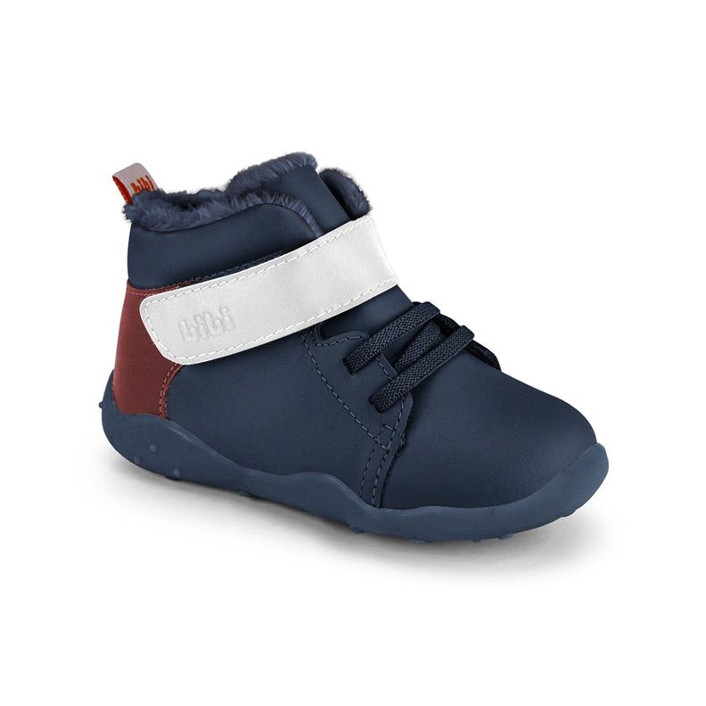 Zapatillas Caña Alta Piel De Peluche Fisioflex 4.0 II Azul Marino Bibi.-1