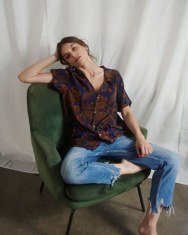 Camisa para Dos Azul Seda