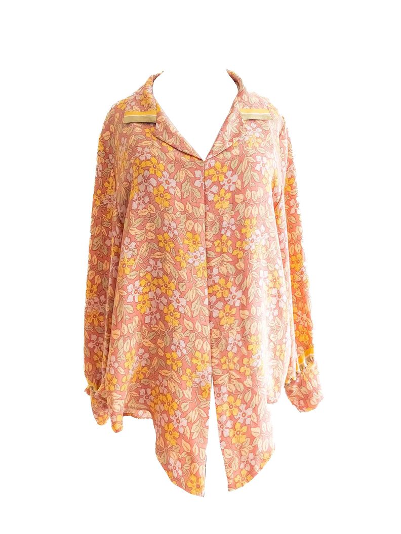 Blusón Camisero Seda Coral -0
