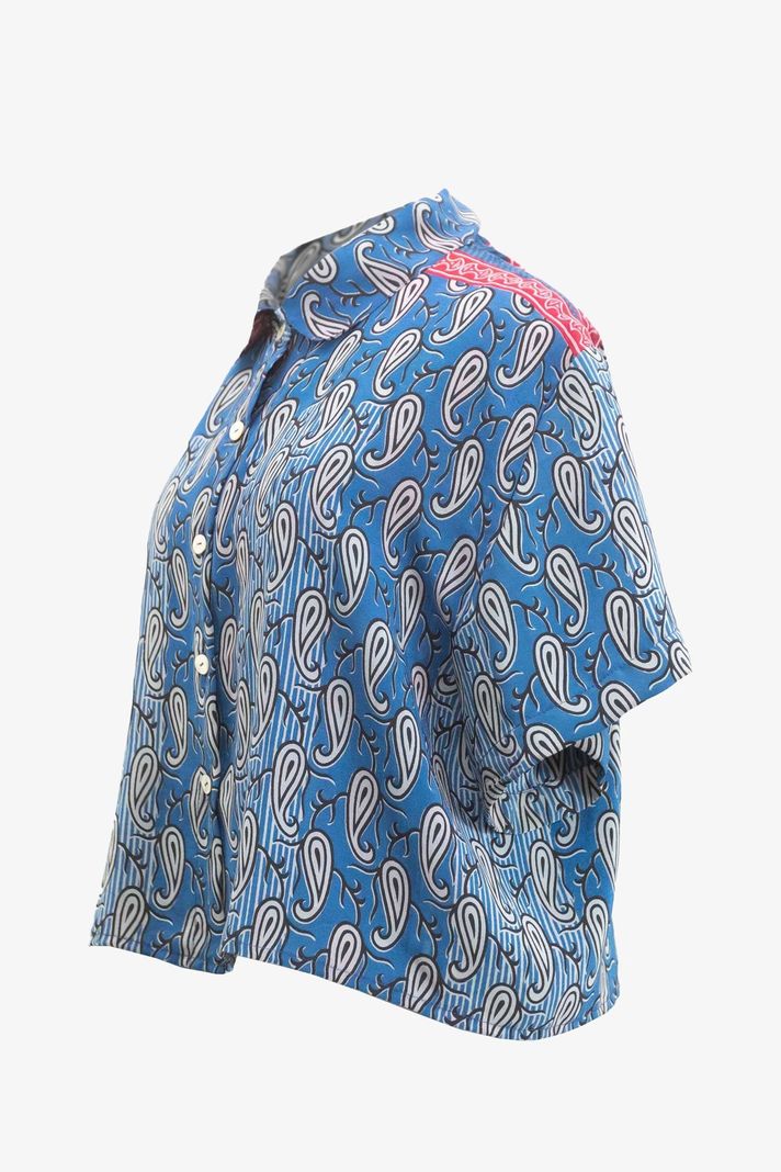 Camisa Crop Seda Azul-0