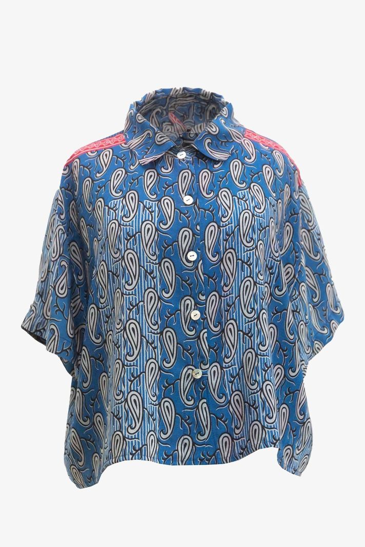 Camisa Crop Seda Azul-1