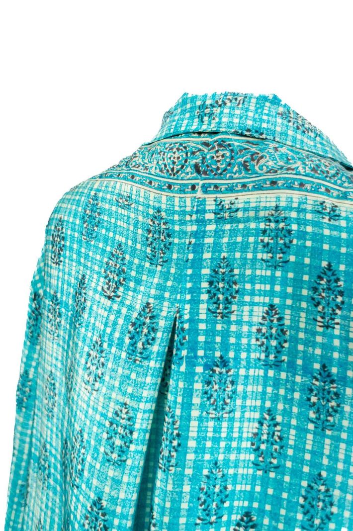 Blusón Camisero Seda Turquesa-1