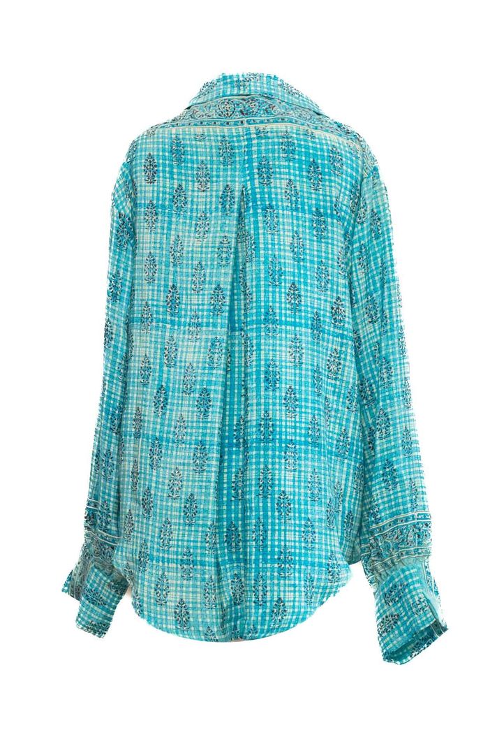 Blusón Camisero Seda Turquesa-2