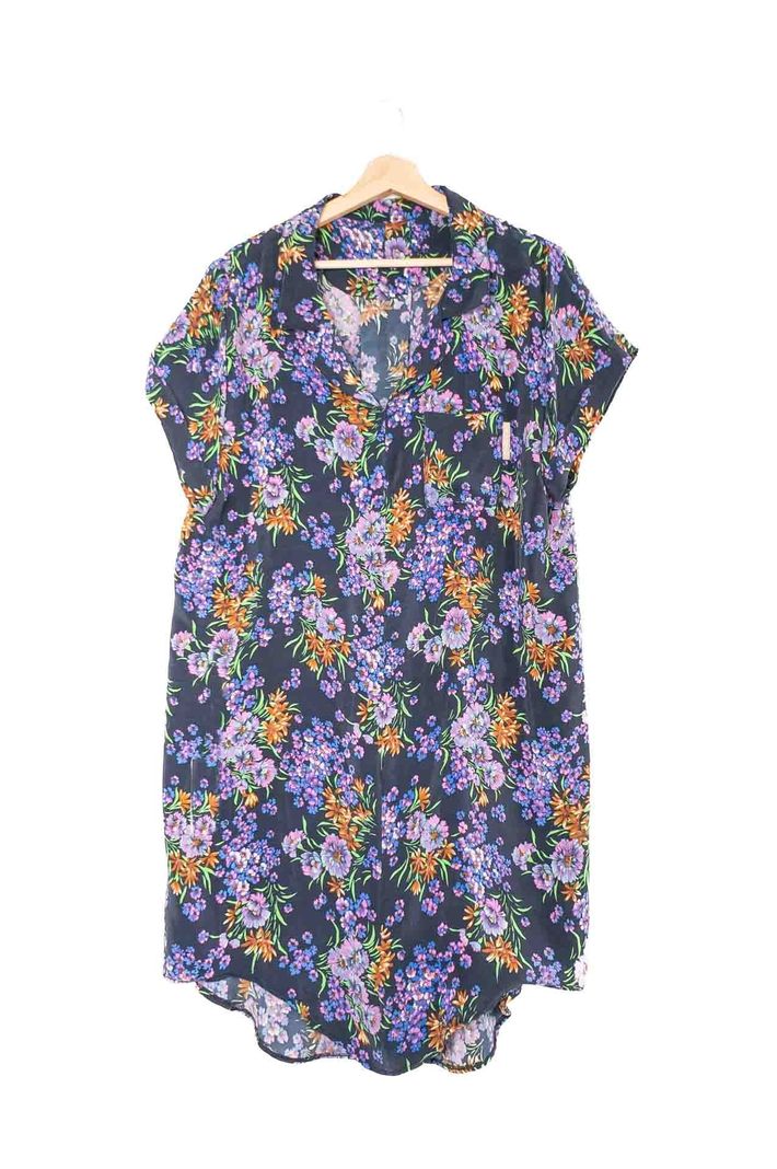 Vestido Camisero Seda Azul Marino -0