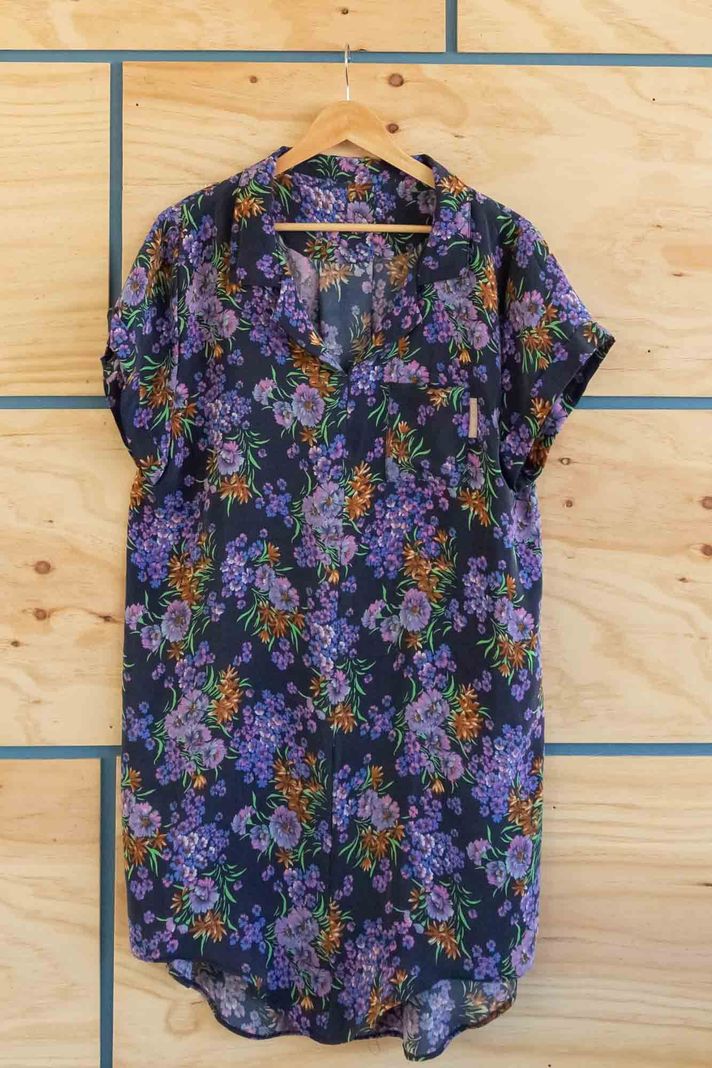 Vestido Camisero Seda Azul Marino -2