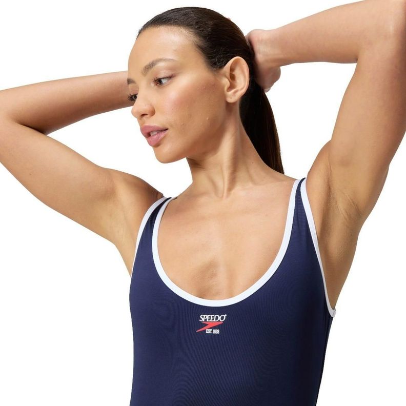 Traje de Baño Natación Mujer Speedo Solid Scoop Azul Marino-4