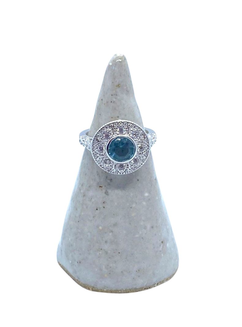 Anillo Primavera de MIA from Praga. Plata 925 Cristal Celeste Aguamarina / Rosado Padaradcsha-3