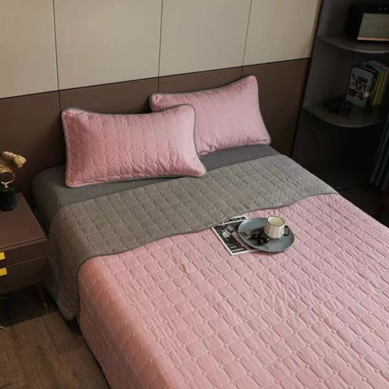 Cubrecama Quilt 2 Plazas Rosado Gris Reversible-0