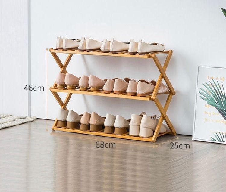 Zapatera Estante Organizador De Zapatos Plegable 3 Niveles Bambú-1
